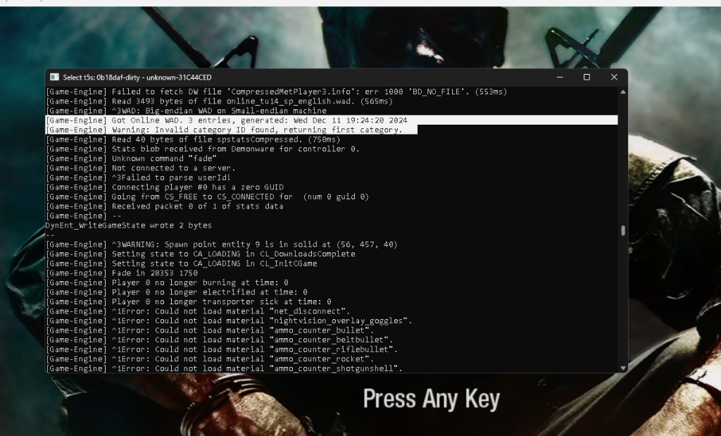 ZPGDK BO1 WAD Runtime Console Log
